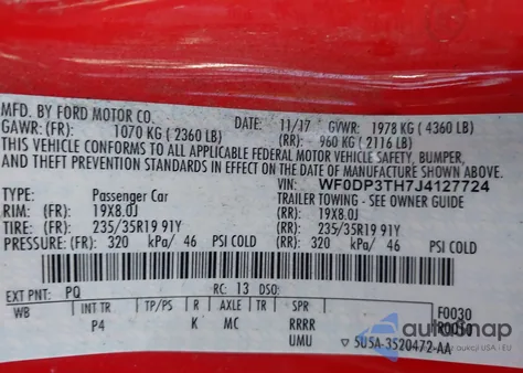 2018 Ford Focus Rs из США, поврежденный, VIN WF0DP3TH7J4127724